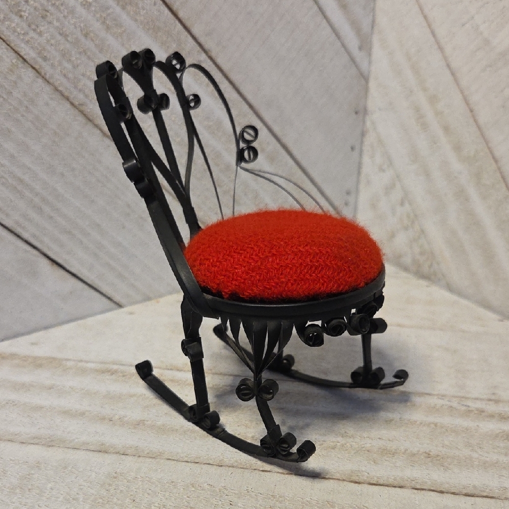 Vintage 70's Metal Dollhouse Pin Cushion Rocking Chair